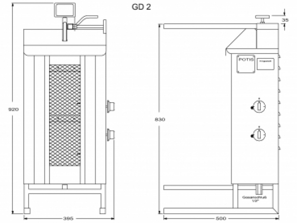 POTIS GD2 Dönergrill Gyrosgrill Döner Ocagi Energiesparend
